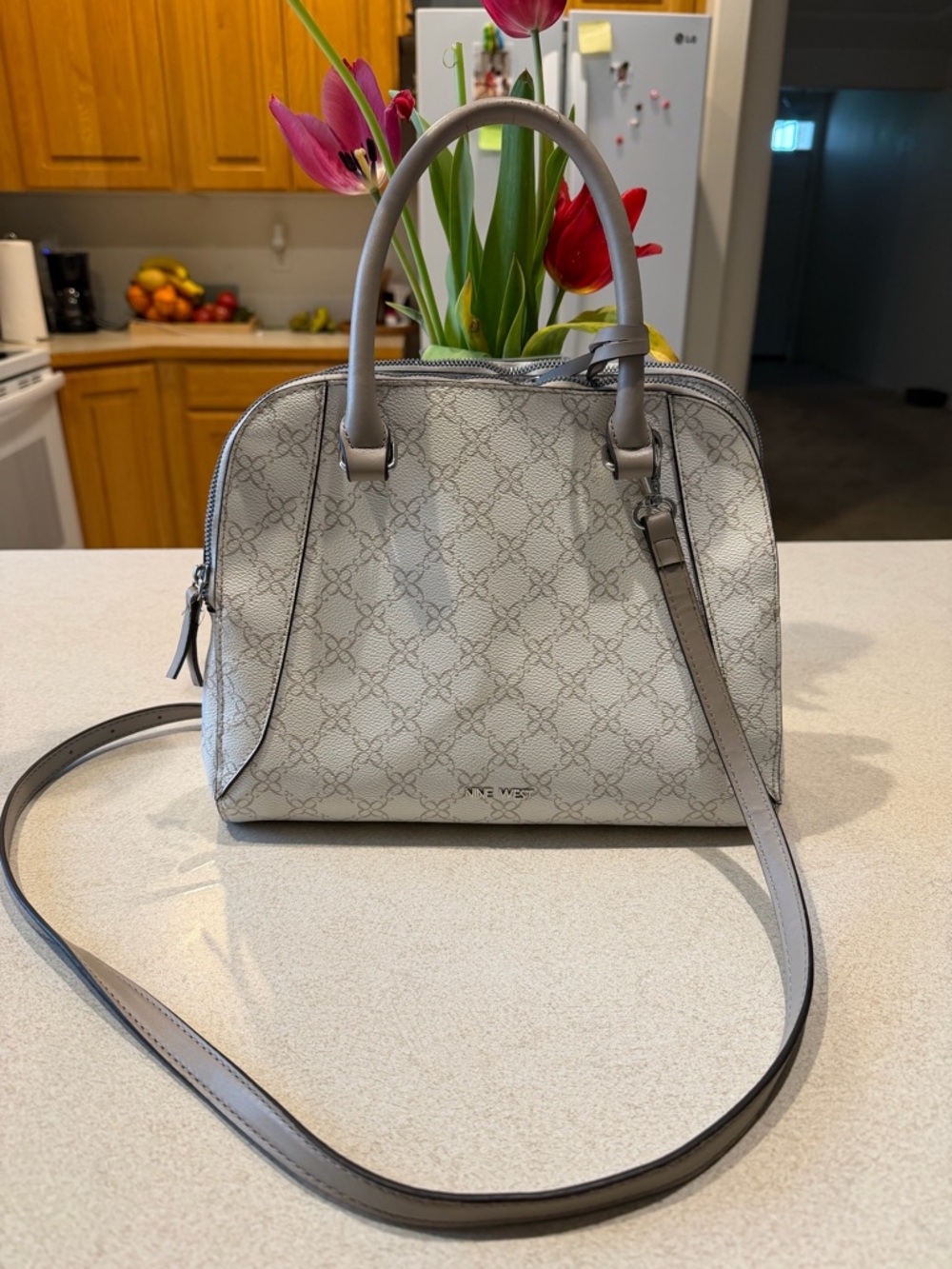 Nine west Gray Patterned Dome Satchel Handbag - Women's Crossbody